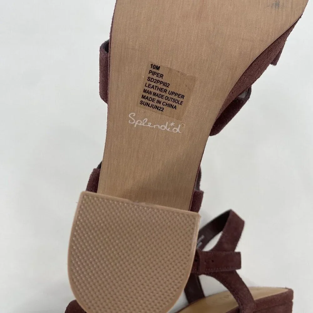 Splendid Womens Size 10 Piper Suede Platform Heeled Sandals Raisin Strappy Boho - Picture 7 of 13